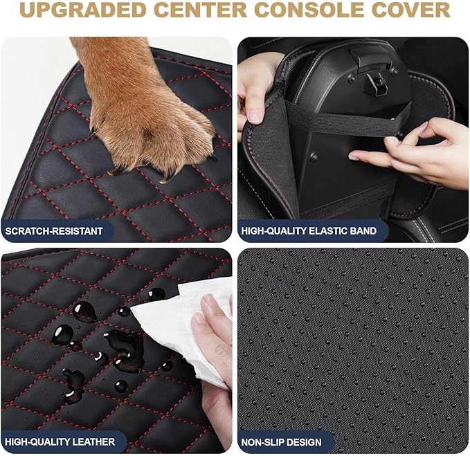 YORKNEIC Center Console Cover Fit for Lincoln Nautilus Armrest Cover for Car with 2 Side Pockets Faux Leather Middle Console Cover (Black&Redline)