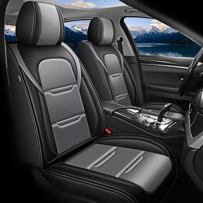 YORKNEIC Seat Covers for Volvo S80 2001-2016:2 Row 5 Seat Full Set Faux Leather Car Seat Covers for S80 Automotive Seat Cushion with Airbag Compatible(5 Seat Full Set,Black&Grey)
