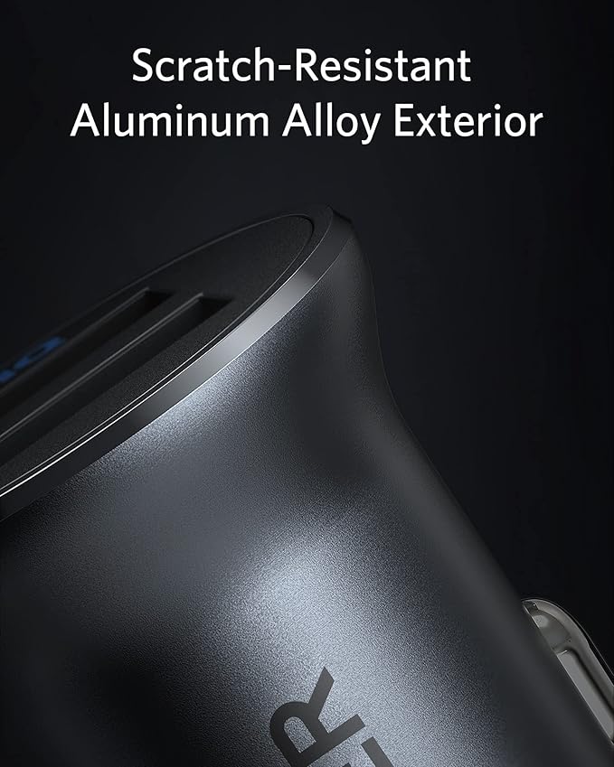 Anker 320 Car Charger (24W II), Mini Aluminum Alloy Dual USB with Blue LED for iPhone16 15 14 13 12 Series, iPad Pro/Air 2/Mini, Galaxy and More - Not Compatible with Quick Charge (Black)