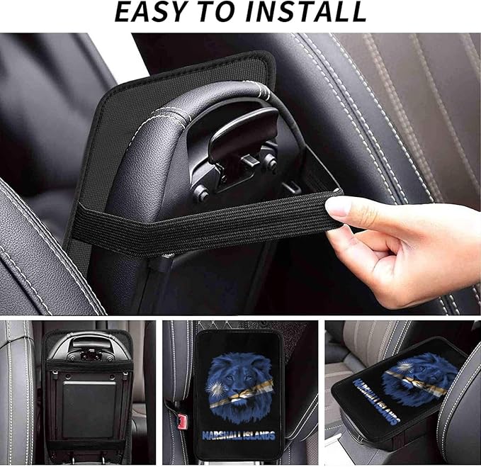 Vintage Marshall Islands Flag Lion Head Auto Center Console Armrest Cover Car Handrail Box Cushion Pad Mat Universal Fit Most Vehicle Sedan Truck SUV Soft Comfort Decor Accessories