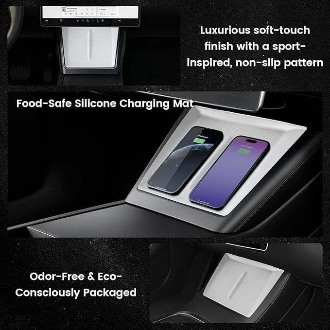 Tesla Wireless Charging Pad Silicone Protective Pad Accessories, Tesla Wireless Charging pad Accessories for 2025-2026 Tesla Model Y Juniper Premium/Performance - White