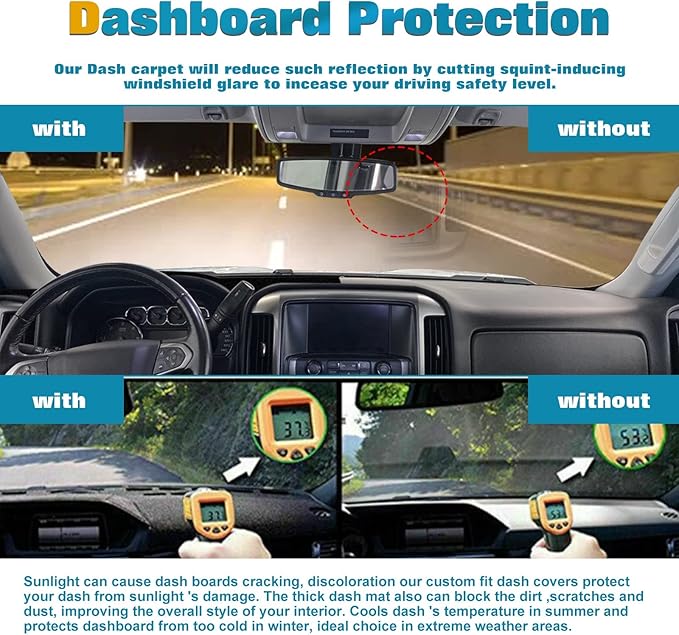 x xotic tech Dashboard Mat Cover for Chevrolet Silverado GMC Sierra 1500 2500 3500 2014-2018 Pre-Cut Non-Slip Sunshield Sun Glare Protector Dash Carpet Pad Black