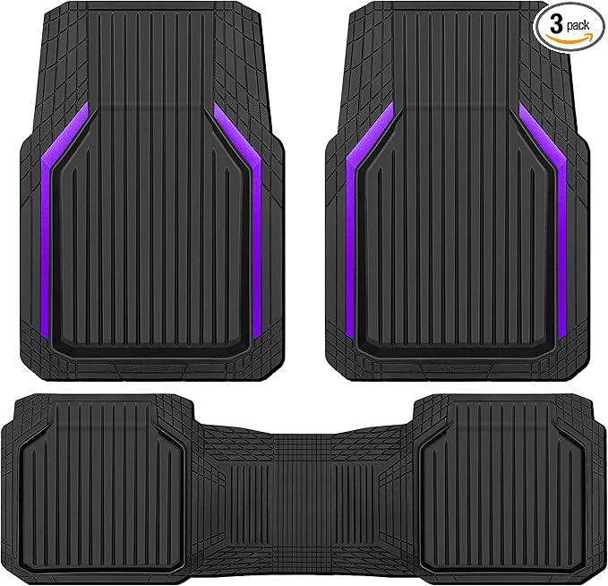 CAR PASS Heavy Duty Rubber Floor Mats for Car, Waterproof Liner Deep Dish Car Mats Full Sets, Universal Trim to Fit for SUV Truck Sedans Vans, All Weather Automotive Floor Mats 3pcs, Black Purple