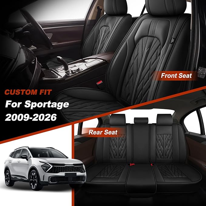 TTX LIGHTING Seat Covers Fit for Kia Sportage 2009-2026 Seat Covers Full Set Car Seat Covers Faux Leather Breathable Waterproof Car Seat Protector (5 Seats, Black)