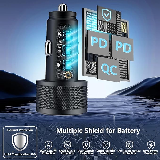 USB C Car Charger for iPhone 17, 2Pack BAOYUANDA 67W 3-Port USB-C & USB-A Fast Car Charger Cigarette Lighter Fast Charging for iPhone 17/16/15/14/13/12/Pro Max, iPad Pro, Galaxy, Google Pixel, Android