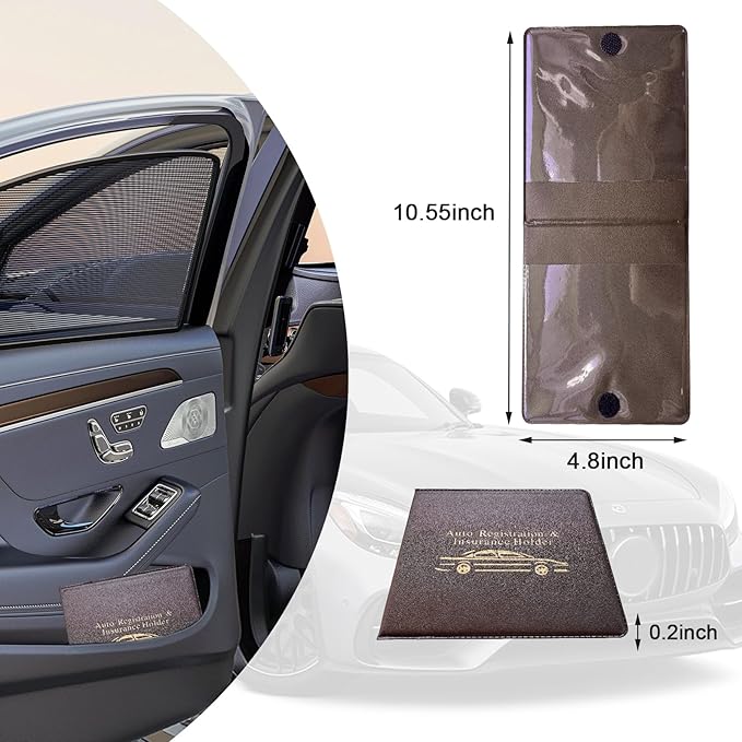 Ziciner Car Registration Insurance Holder, 2Pack Essential Auto Card Document Glove Box Organizer with Touch Fastener, Vehicle Interior Accessories Perfect for Most Car, Truck, SUV (Brown/Gold Words)