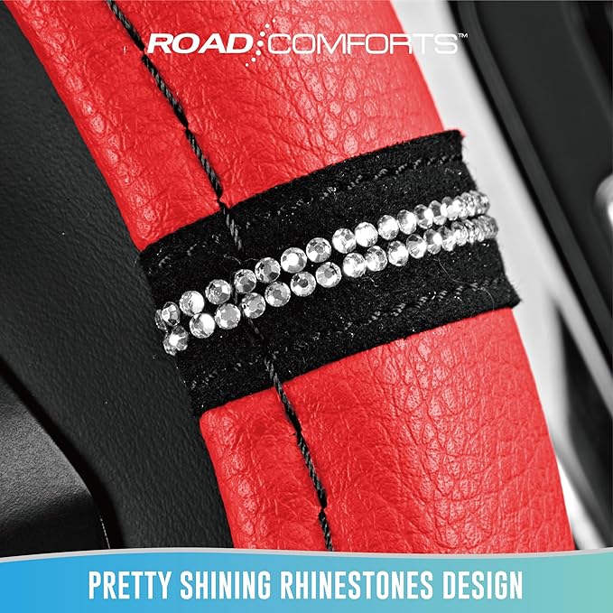 Road Comforts Leopard Steering Wheel Cover - Made with PVC Leather Cheetah Print - Anti-Slip, Universal Fit 14 1/2 inches to 15 inches - Red
