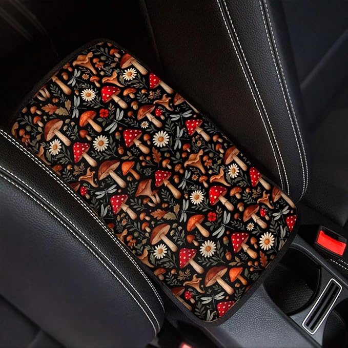 Red Mushroom Car Center Console Cushion Pad Protector Arm Rest Car Comfortable Auto Fashion Auto Interior Armrest Console Accessories Fit Most Cars, Truck, SUV, or Van