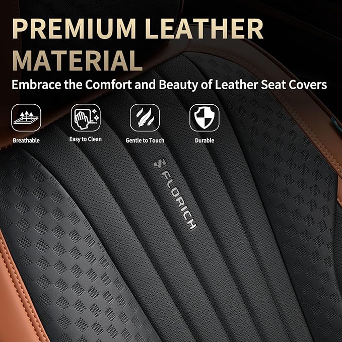 FLORICH Car Seat Covers, Premium Leatherette Car Seat Covers Front Seats, Breathable Car Seat Cushion for Cars, Automotive Seat Protectors for Most Sedans Cars SUV Trucks, Black&Brown