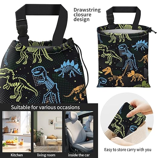 AFYEWKC Car Trash Bag Large Hanging Can for Back of Seat, Cute Waterproof Car Garbage Bag for Vehicle, Travelling, Outdoor Colorful Cartoon Dinosaur