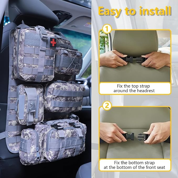 BXBXHD 6 Pack Tactical Truck Organizer Back Seat Storage Car Seat Storage Bag Molle Panels for vehicles, Car and SUV with Lots of Handy Compartments (Acu)