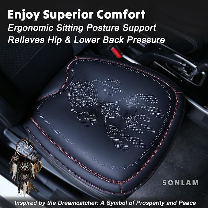 Comfort Dreamcatcher Car Seat Cushion Non-Slip - Relaxing, Optimal Support & Posture for Long Drive (14. Front Seats (Black with Red))