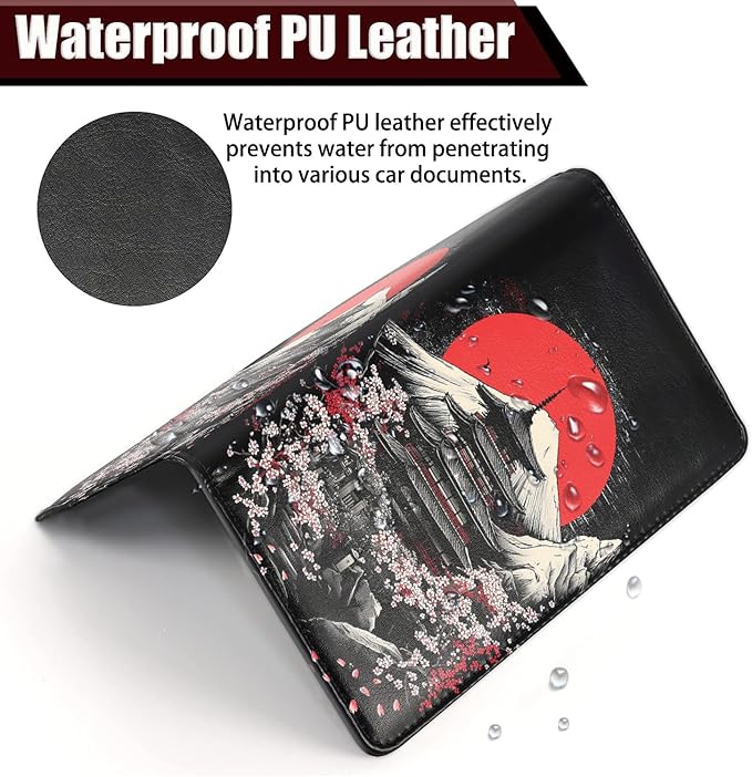 Car Document Holder with Magnetic Shut, Car Registration and Insurance Card Holder, Vehicle Glove Box Organizer Documents, Driver License, Auto Paperwork Organizer, Cherry Blossoms + Mount Fuji