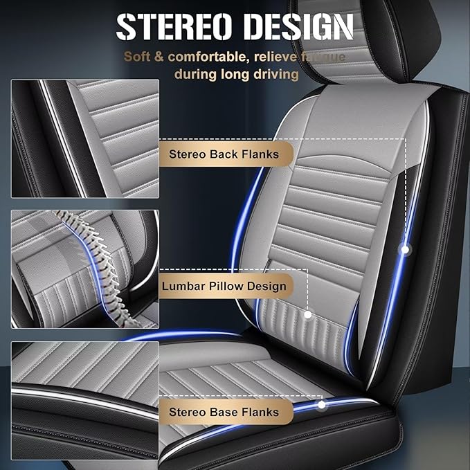 TTX LIGHTING Car Seat Covers Fit for Dodge Dart 2013-2016 Seat Covers Full Set 5 Seats Waterproof Faux Leather Car Seat Cushion Protector Compatible Airbag（Gary）