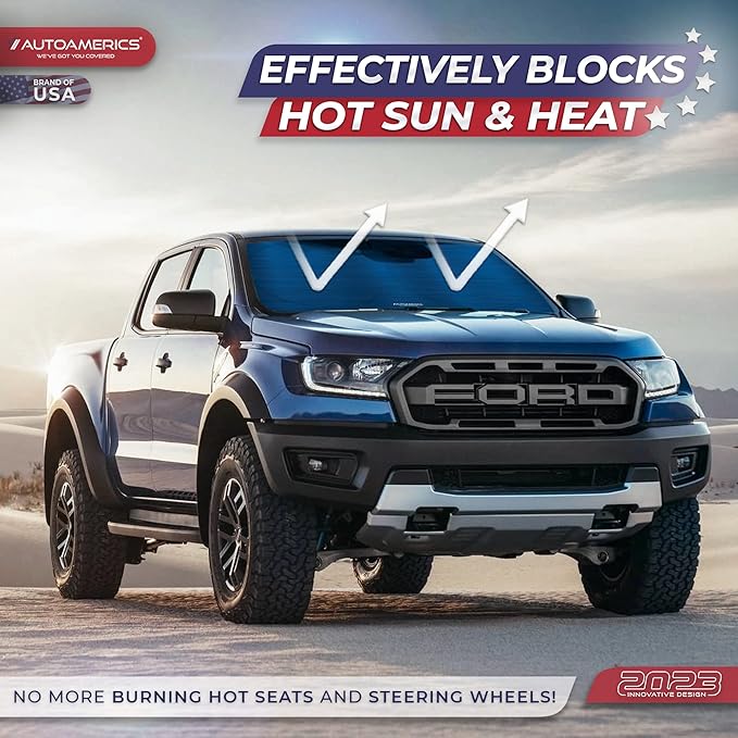 Autoamerics 1-Piece Windshield Sun Shade - Metallic Blue Foldable Car Front Window Sunshade for Most Cars SUV Truck Heat Blocker Visor Protector Blocks Max UV Rays and Keeps Your Vehicle Cool X-Large