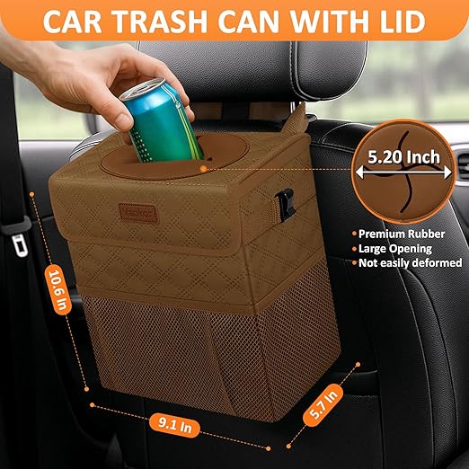 Vankor Car Trash Can for Cute, Bag Bin Hanging Waterproof Automotive Car Garbage Cans Leak Proof Vehicle Trash Can Diamond Pattern-Brown