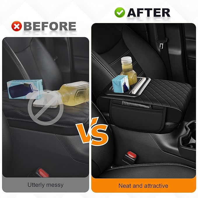 Car Armrest Cover Fit for Mitsubishi Outlander Upgrade Memory Foam Console Protector with Cup Holders and 2 Storage Pockets (Black)