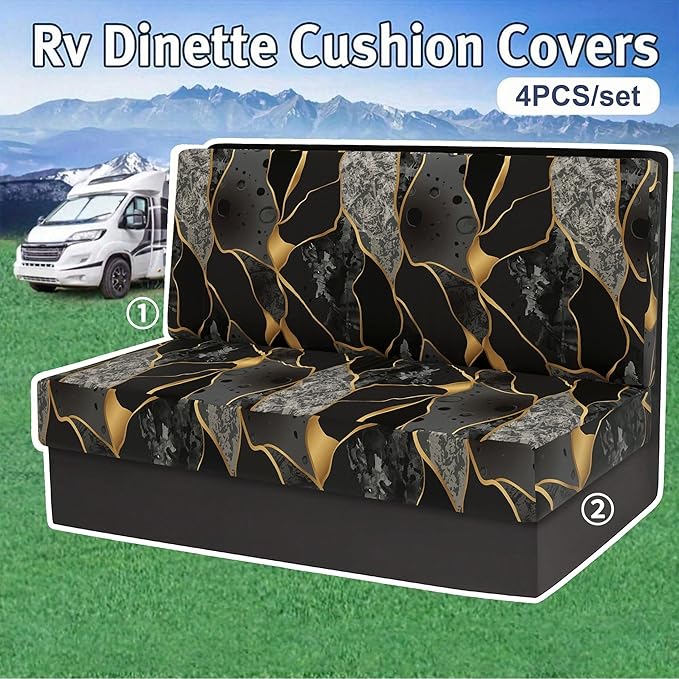 Stretch Rv Dinette Cushion Covers,2 Seat Rv Seat Covers with 1 Backrest & 1 Bench Covers,RV Cushion Couch Covers Dinette Both Seats for RV Camper (Geometry 1, 2 Backrest & 2 Bench Covers)