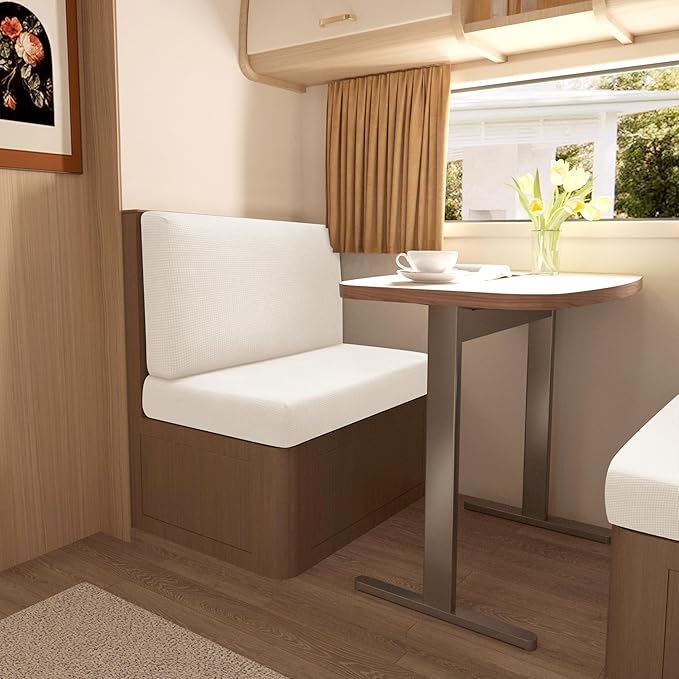 Stretch Rv Dinette Cushion Set,Booth Seats with 1 Backrest & 1 Bench Cover,38 in Camper Dinette Booth Set,2 Set-Jade White