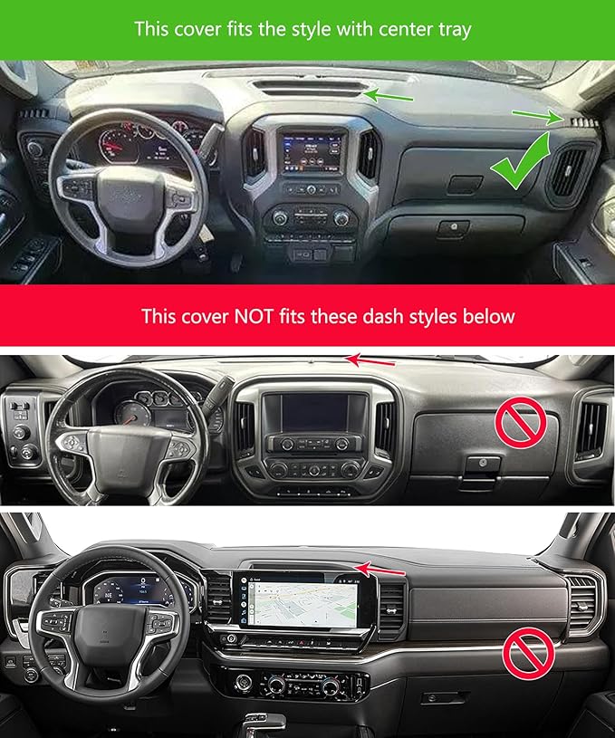Yiz Dash Cover Mat Custom Fit for 2019-2025 Chevy Chevrolet Silverado 1500 2500HD 3500HD/2019-2023 GMC Sierra 1500 2500HD 3500HD w/o Heads Up Display and Speaker,Dashboard Pad Carpet(Dark Gray) J130