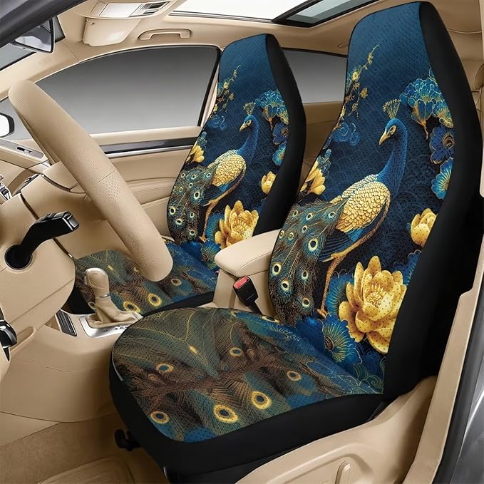 Qeluxign Peacock Floral Car Accessories Set for Women Center Console Armrest Pad Seat Belt Cushion Universal Car Accessories for SUV Van Truck
