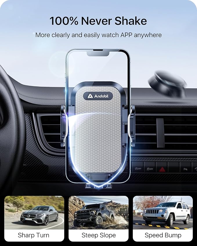 andobil Car Phone Holder, 2026 Military-Grade 89lbs Strongest Suction Phone Holders for Your Car Dashboard/Windshield/Vent Easy Clamp Cellphone Holder Truck Stand for iPhone 17 16 15 Pro Samsung Grey