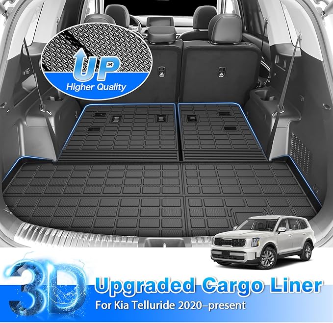 Telluride Floor Mats - Fit for Kia Telluride 2020-2025 2026 (7&8 Seats), All Weather Floor Mat & Cargo Liner w/Baclkrest for Telluride Accessories, Heavy Duty Waterproof