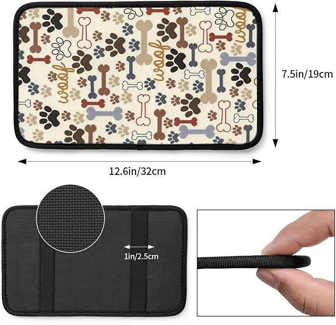THOEWONG Animal Dog Paw Prints Bones Universal Auto Center Console Armrest Soft Pad Protector Cover Fit for Most Vehicle,SUV,Truck Car Accessories
