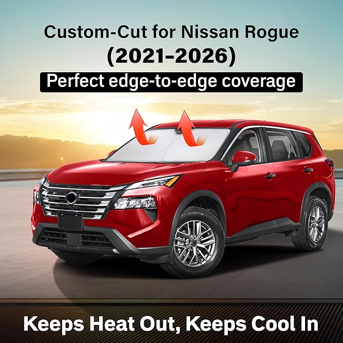 EcoNour Windshield Sun Shade Compatible for Nissan Rogue 2021–2026 | SUV Front Window Sun Visor Protector | Foldable Sunshade | UV & Heat Blocking | Keeps Interior Cooler