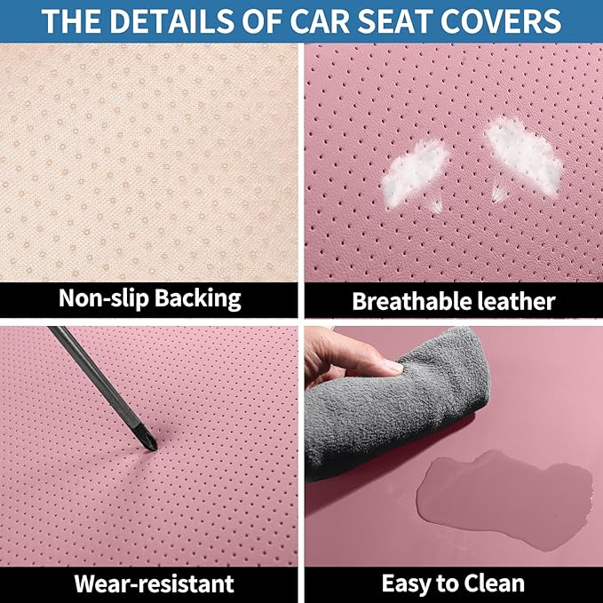 hoozoom Front Seat Covers for Cars Breathable Leather Seat Covers Waterproof Seat Protectors Universal Fit for Most Automotive Cars SUV Trucks(Pink, Front Pair)