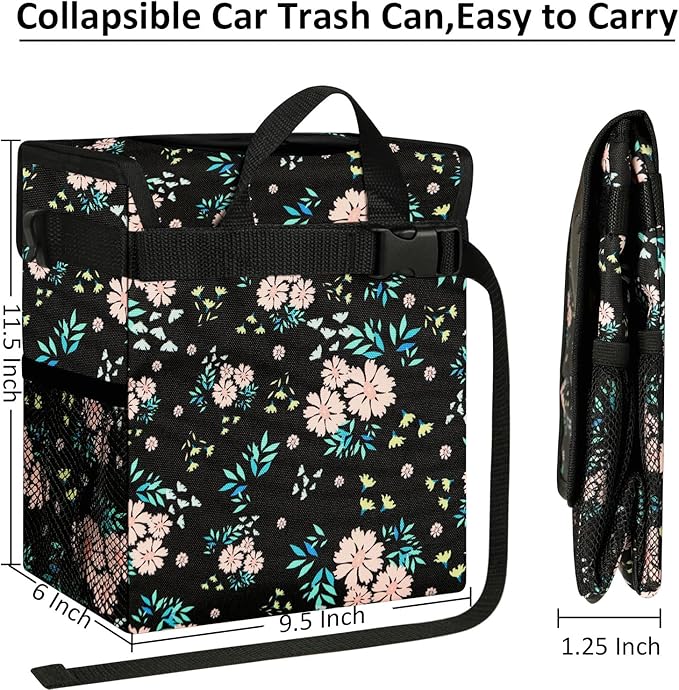 ELONGRIVER Car Trash Can Bin for Back Seat Leak Proof, Cute Car Trash Bag Hanging, Vehicle Trash Can for SUV Truck Van, Automotive Garbage Cans Front Seat Colorful Floral