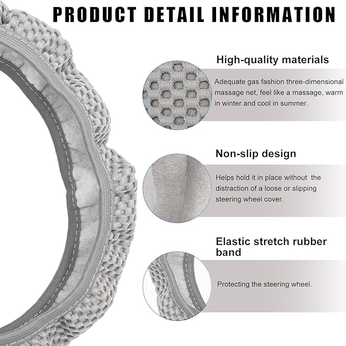 Car Steering Wheel Cover, 15 Inches Automotive Steering Wheel Protector, Elastic Stretch Steering Wheel Cover for Most Vehicles, Universal Interior Decor Car Accessories (Gray)