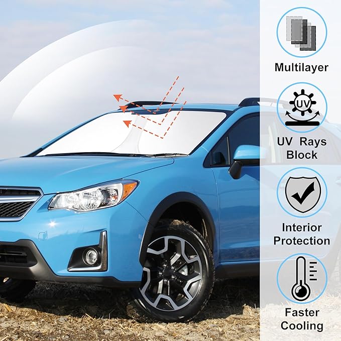 Windshield Sun Shade Custom Fit for 2013 2014 2015 2016 2017 Subaru Crosstrek Accessories Foldable Sunshade Sun Blocker Protect Car from Sun Rays & Heat Damage Keep Car Cooler