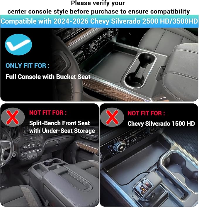 Sinminou Center Console Organizer Compatible with 2024-2026 Chevy Silverado 2500 HD/3500HD Interior Accessories, Armrest Storage Box with Coin Slot(Only Fit Full Console with Bucket Seat)