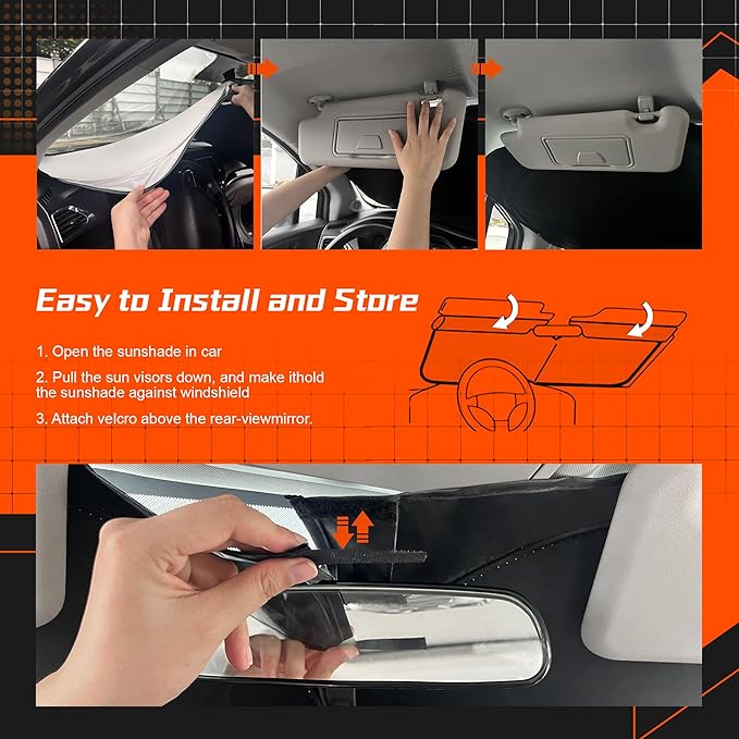 Toluoma Custom Fit Windshield Sun Shade for for H-yun-dai Tucson 2016-2021 - Full Coverage, 210T Reflective Fabric, Double-Layer Design - Blocks 99% UV Rays, Keeps Car Cool, Easy to Install and Store