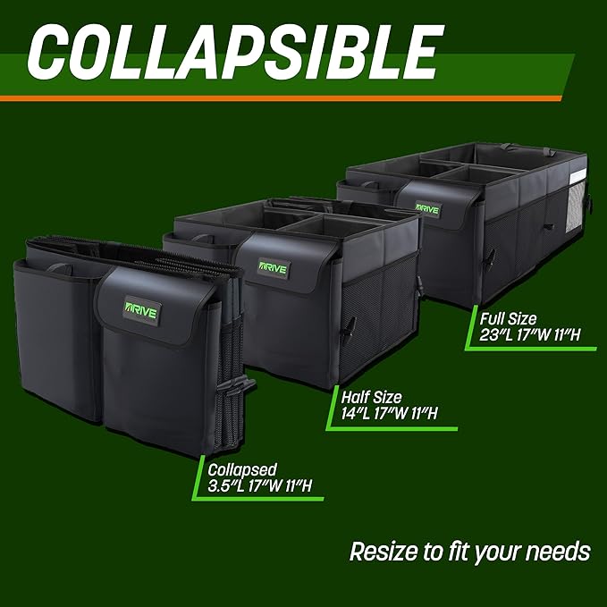 DRIVE - Car Trunk Organizer - Collapsible, Multi-Compartment Automotive SUV Car Organizer for Storage w/Adjustable Straps - Truck & Car Accessories for Women and Men - Black | Collapsible, Multi-Compartment, Car Organizer, Storage, Adjustable Straps, T...