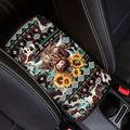 UNICEU Southwestern Cowhide Highland Cow Auto Center Console Pads Comfortable Non Slip Car Armrest Storage Box Mat Universal Fit Auto Interior Accessories for Women Men