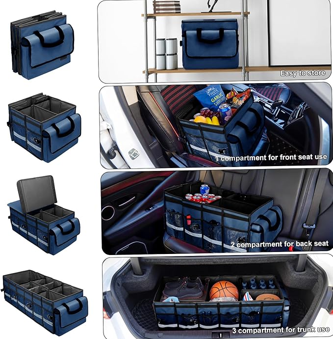 GDNasist Car Trunk Organizer and Storage with Removable Leakproof Cooler Bag, 6 Removable Dividers for Custom Space, Collapsible Trunk Storage with Non Slip Bottom, Foldable Cover for SUV, Jeep, MPVs