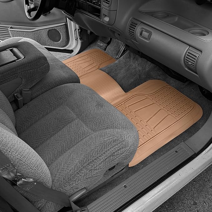BDK Motor Trend WingRunner Heavy Duty Rubber Rear Floor Mat Liner, Trim-to-Fit Back Row Non-Slip All Weather Interior Protection Universal Fit Trucks Cars Sedans SUVs, Fits 2nd or 3rd Row - Beige