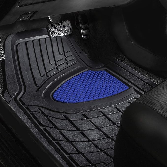 FH Group Automotive Floor Mats - Heavy-Duty Rubber Floor Mats for Cars, Universal Fit Full Set, Climaproof Floor Mats, Trimmable Floor Mats for Most Sedan, SUV, Truck Floor Mats Blue