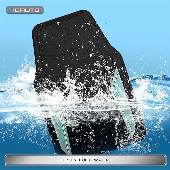 PIC AUTO Rubber Floor Mats, Mint Aluminum Film with Colorful Piping Floor Mats for Cars, Car Mats with Non-Slip Backing, All-Weather Protection, Trim-to-Fit Liner for Cars, SUVs, Trucks, Vehicles