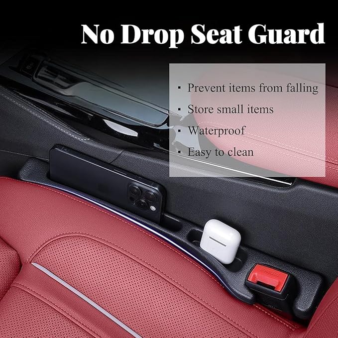 Car Seat Gap Filler Organizer with Dual Storage Slots – Silicone Gap Filler Prevents Phone, Keys & Wallet from Falling, Universal Fit for Car, SUV, Truck (2-Pack, Black)
