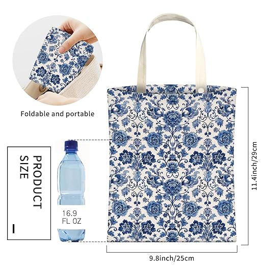 AXZOPDE Cute Car Trash Can, Hanging Canvas Car Back Seat Organizer and Storage Bag, Funny Car Trash Bag For Travelling, Outdoor Cute Blue Flower