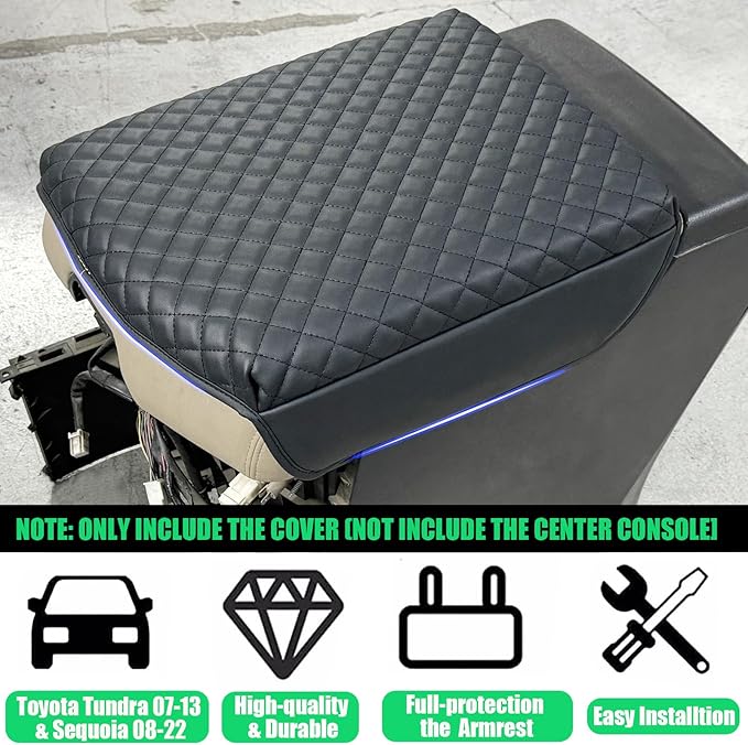 Center Console Cover for Toyota Tundra 2007-2013 & Sequoia 2008-2022, PU Leather Middle Console Cushion Thick Pad Armrest Cover for Toyota Tundra Sequoia Interior Accessories