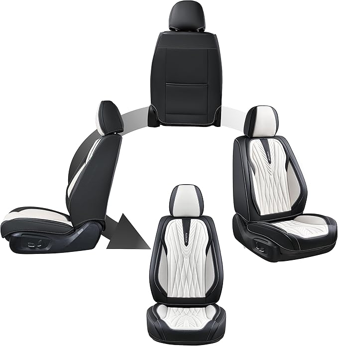 FLORICH Leather Seat Covers, Universal Front Seat Covers, Waterproof Car Seat Protector, Automotive Driver Seat Accessories Fit for Most Cars Trucks SUV-Black&White