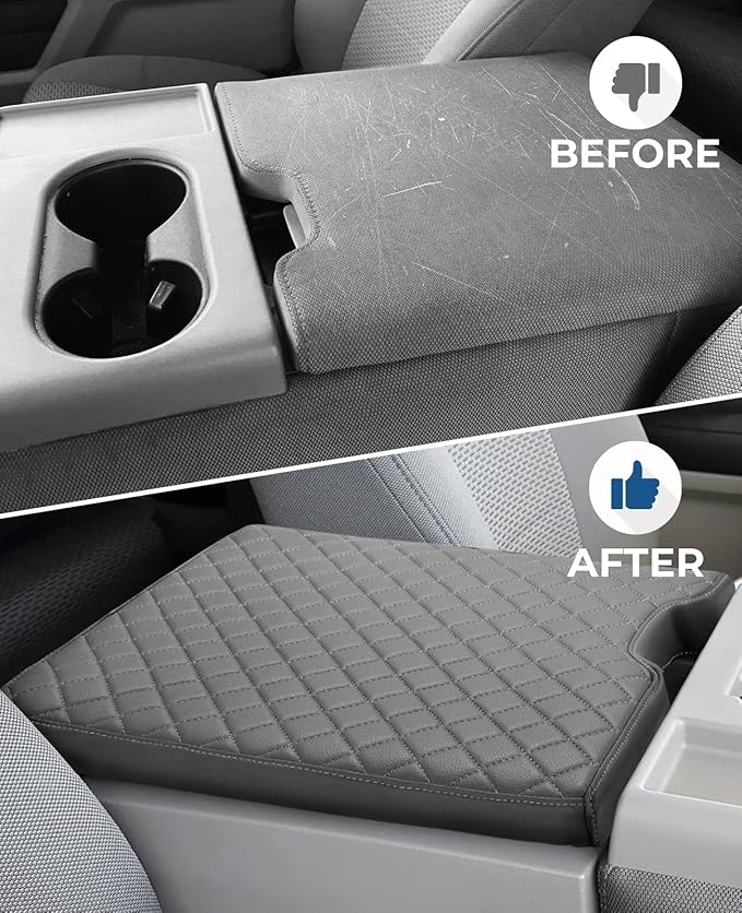 ISSYAUTO Center Console Cover Compatible with 2015-2025 F150, 2017-2025 F250 F350 F450 with 40/20/40 Jump Seat, Leather Armrest Cover Center Console Cushion, Gray (Jump Seat Only)