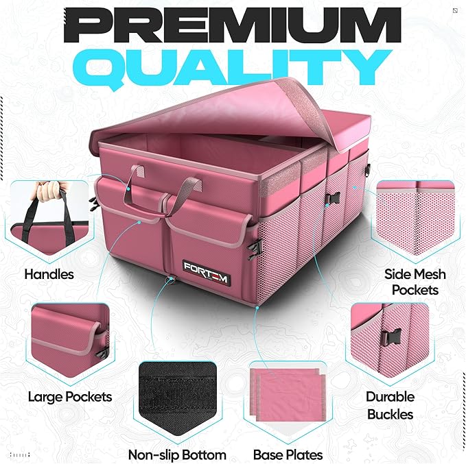 FORTEM Trunk Organizer For SUV Car Trunk Organizer, Foldable Storage, Car Accessories for Women Men, Collapsible Bag, Perfect Christmas Gifts, 600D Oxford, Non Slip Bottom, Straps, Soft Cover (65L)