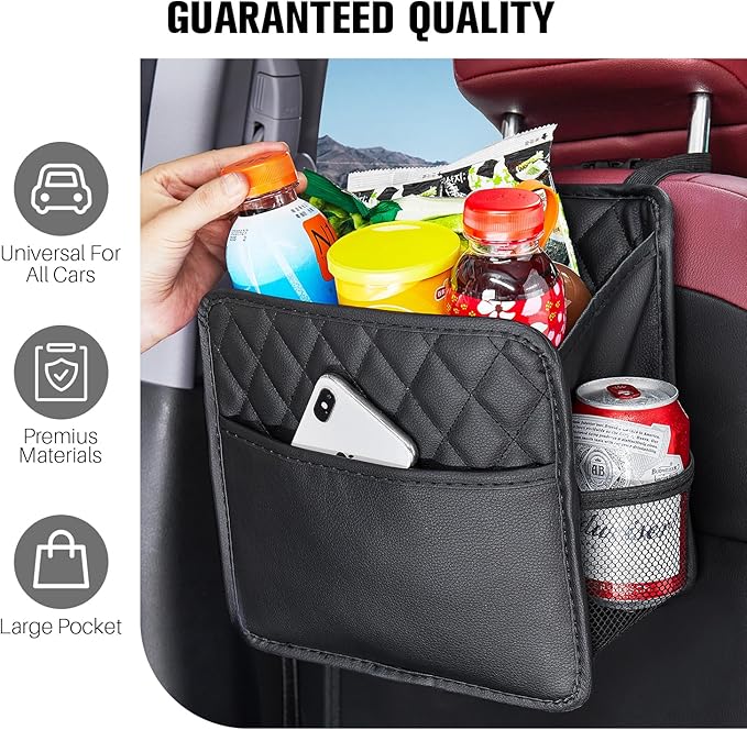 LXUNYI Car Organizer Back Seat, Waterproof Pu Leather Car Seat Storage Bag Foldable Universal Hanging Seatback Organizer for Kids & Adults Travel road Trip Essentials