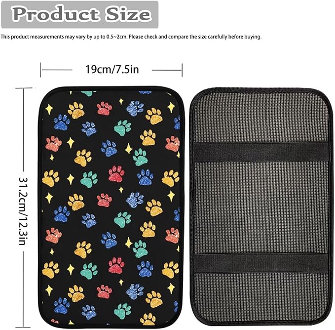 Colorful Dog Paw Print Car Center Console Cushion Pad Protect from Pet Claws Car Center Console Cover Auto Console Armrest Cover Universal Armrest Cover Pad
