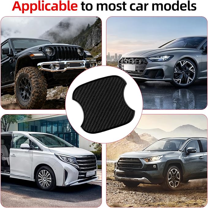 AggAuto 4Pcs Car Door Handle Cup Scratch Protectors, 3D Carbon Fiber Vehicle Door Bowl Sticker, Universal TPU Exterior Car Accessories